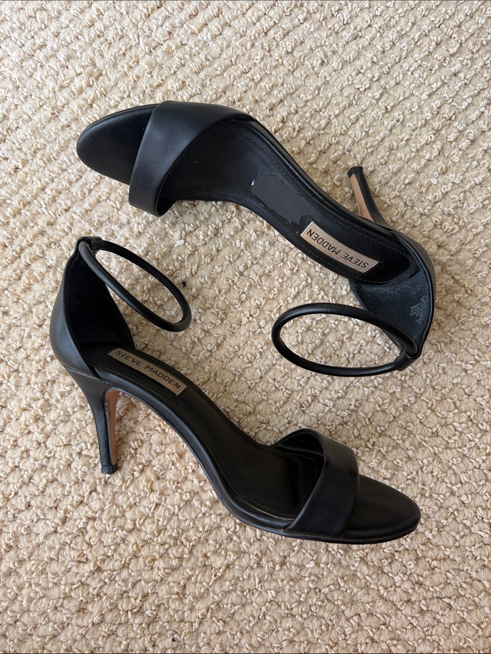 Steve Madden Skye Black Open-Toe Ankle-Strap Stiletto Heels size 6.5